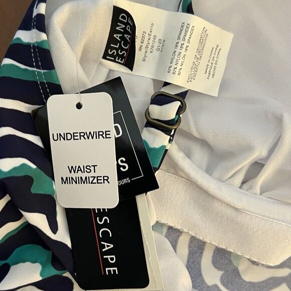Island Escape Tankini Swimsuit Top Size 10 Green White Black Zebra Underwire NEW - Picture 9 of 9